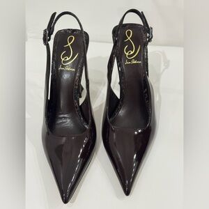 Sam Edelman Patent Leather Pointed Slingback Pumps in Dark Brown